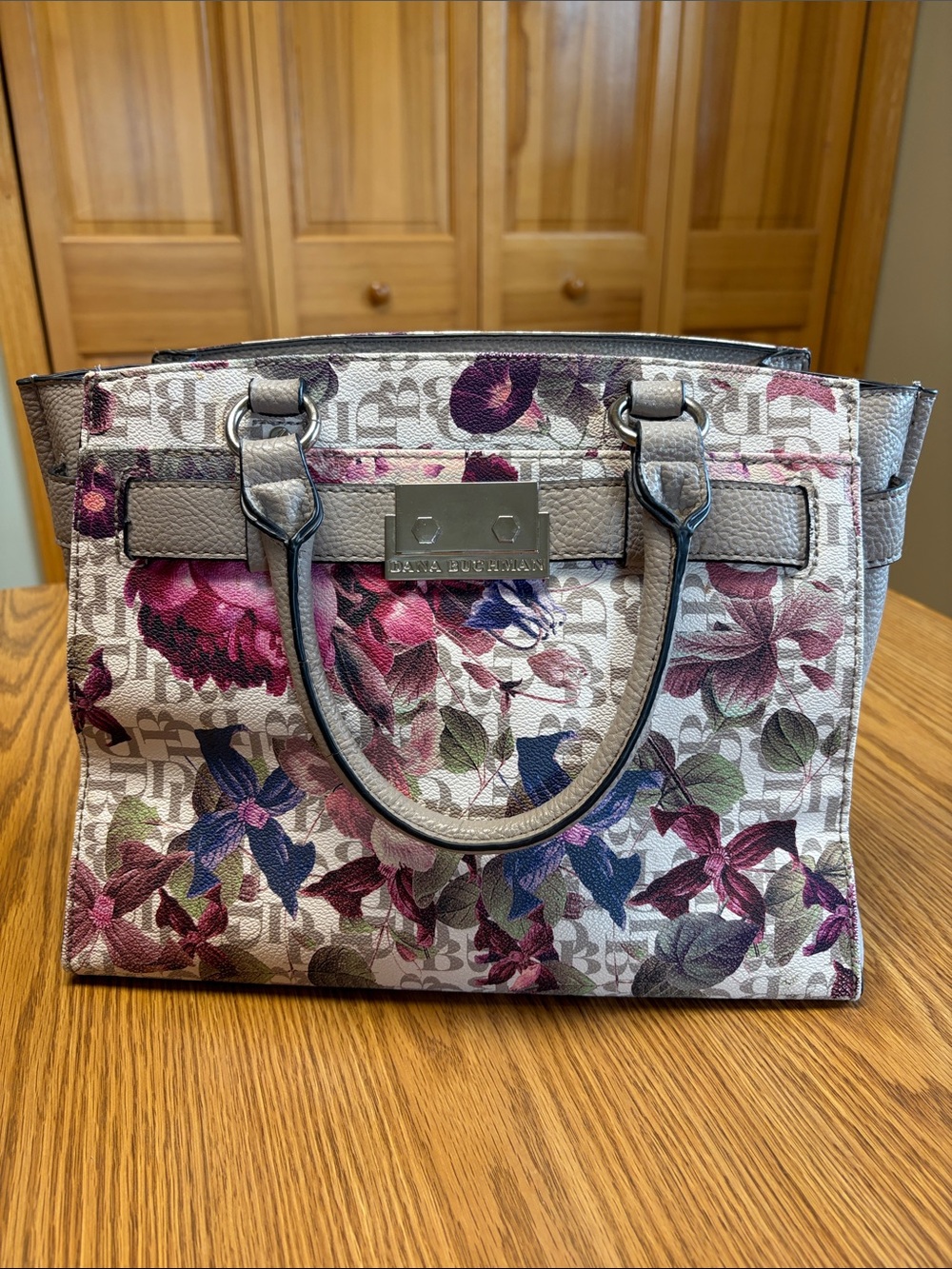 Dana Buchman Floral Signature Crossbody Satchel with Taupe/Gray Accents
